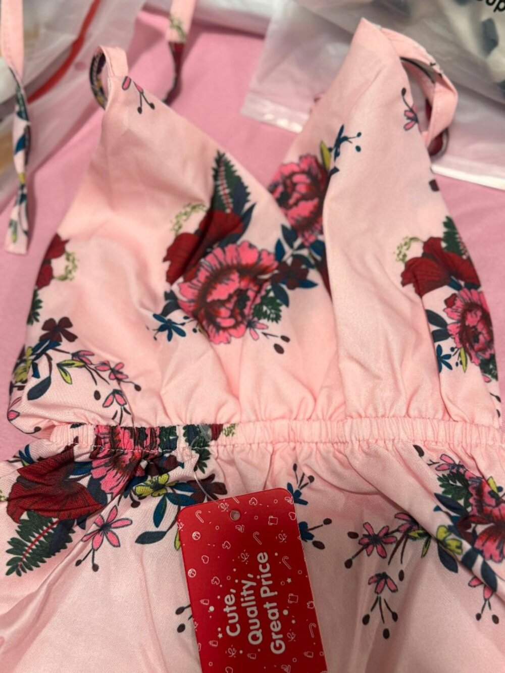 Baby Girl Pink Floral Romper with Elastic Waistband